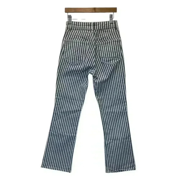 NWT - Zara Navy and Cream Stripe Flare Jeans - Size 0 - Picture 3 of 3